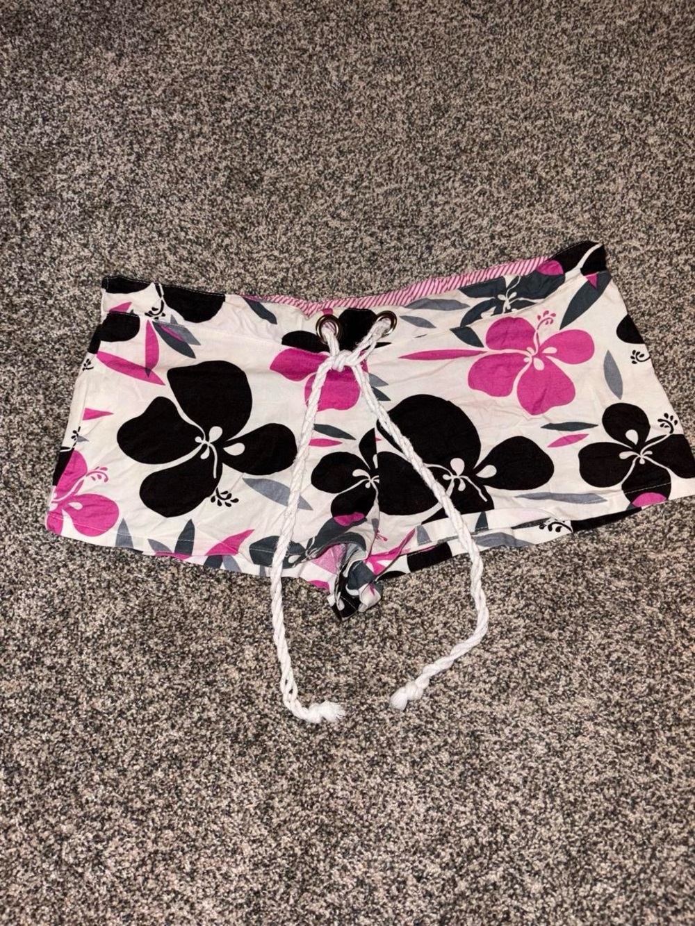 Y2K black and pink floral lounge shorts